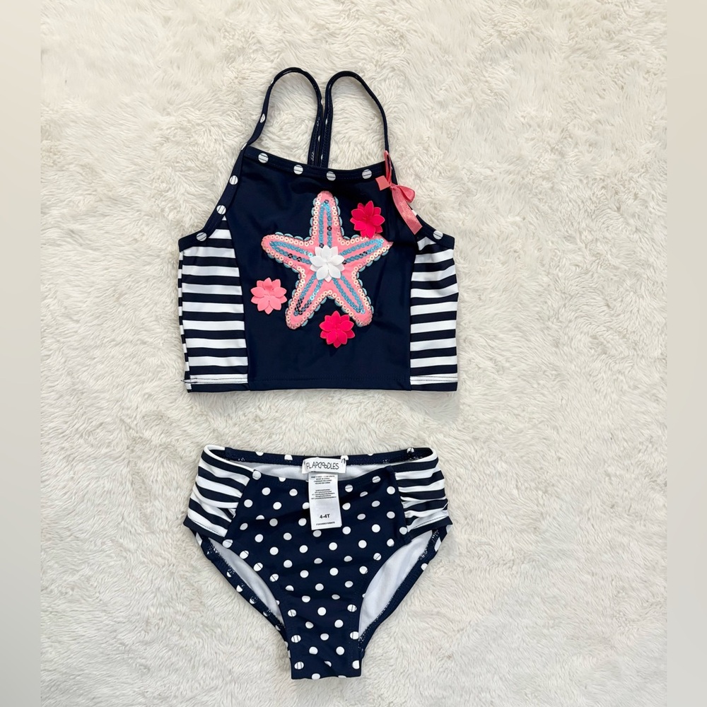 Flapdoodles Navy and Pink Starfish Swim Set